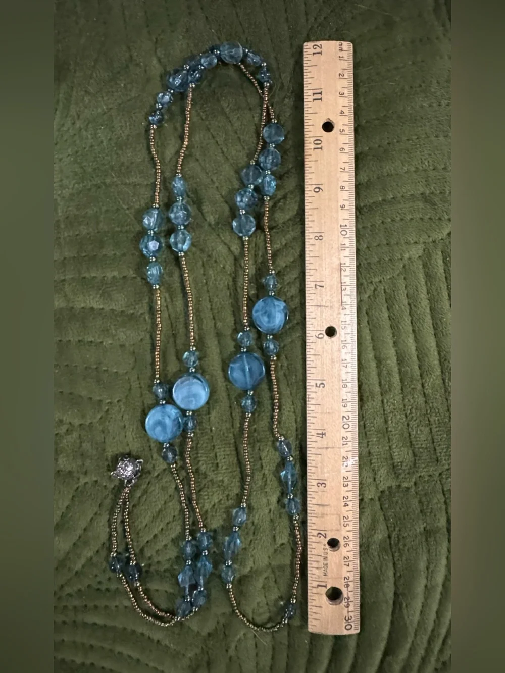 Bronze & Turquoise  Blue Acrylic Beaded Long Necklace - Women Jewelry